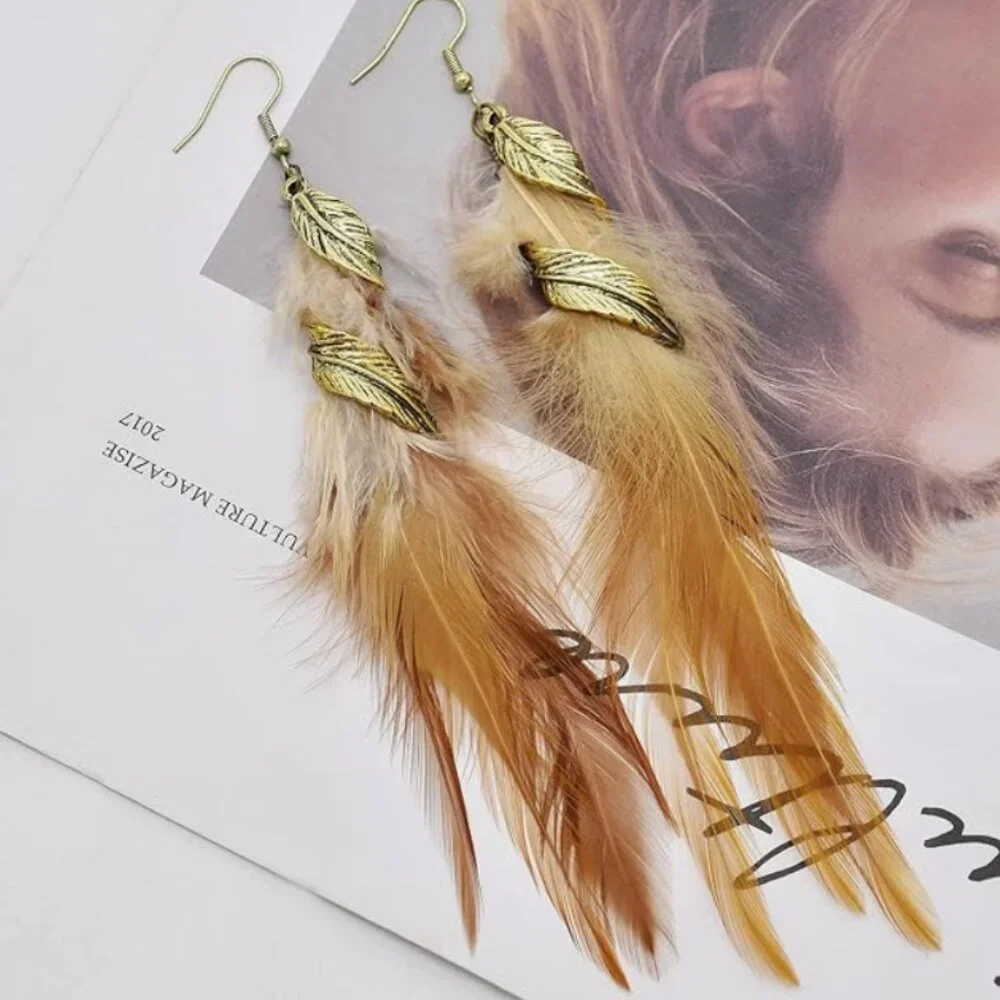 Anthro Long Tassel Feather Drop Earrings